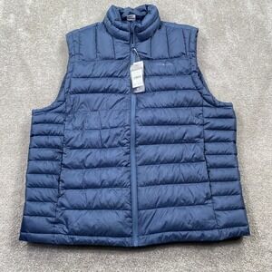 Lands End Mens Puffer Vest Vintage Indigo Blue Quilted Full Zip LM35OW425 Large